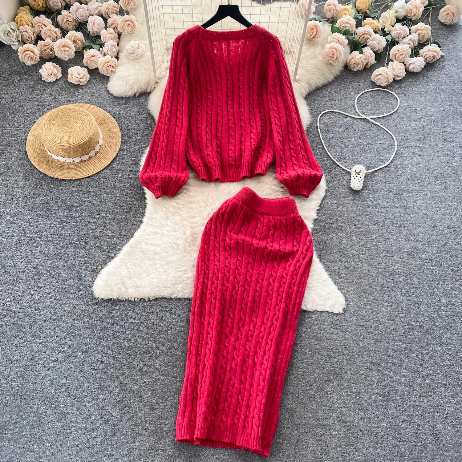 Fall Basics 2 Piece Set For Women Top And Skirts Set Clothing Wholesale