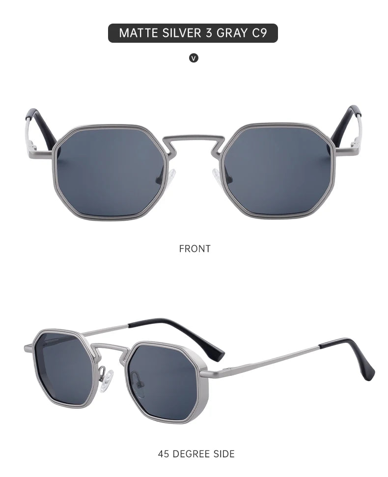 Small Frame Hexason Steampunk Sunglasses Men 2025 Luxury Brand Vintage Punk Eyewear Classic Polygon Metal Sun Glasses Male UV400