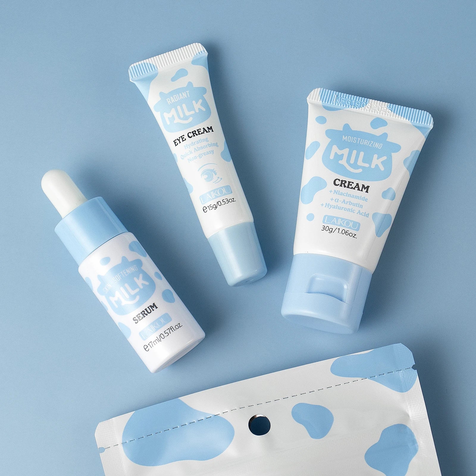 LAIKOU Milk Glowing Trio Set - Korean Skincare Gift Set (Serum + Eye Cream + Moisturizer)