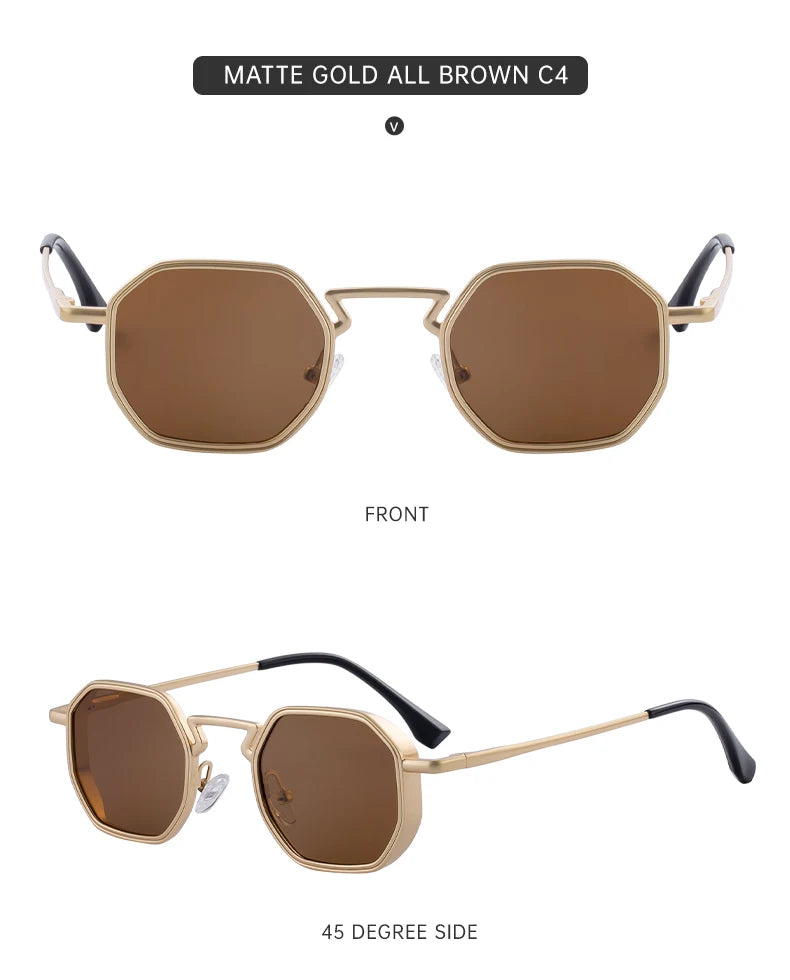 Small Frame Hexason Steampunk Sunglasses Men 2025 Luxury Brand Vintage Punk Eyewear Classic Polygon Metal Sun Glasses Male UV400