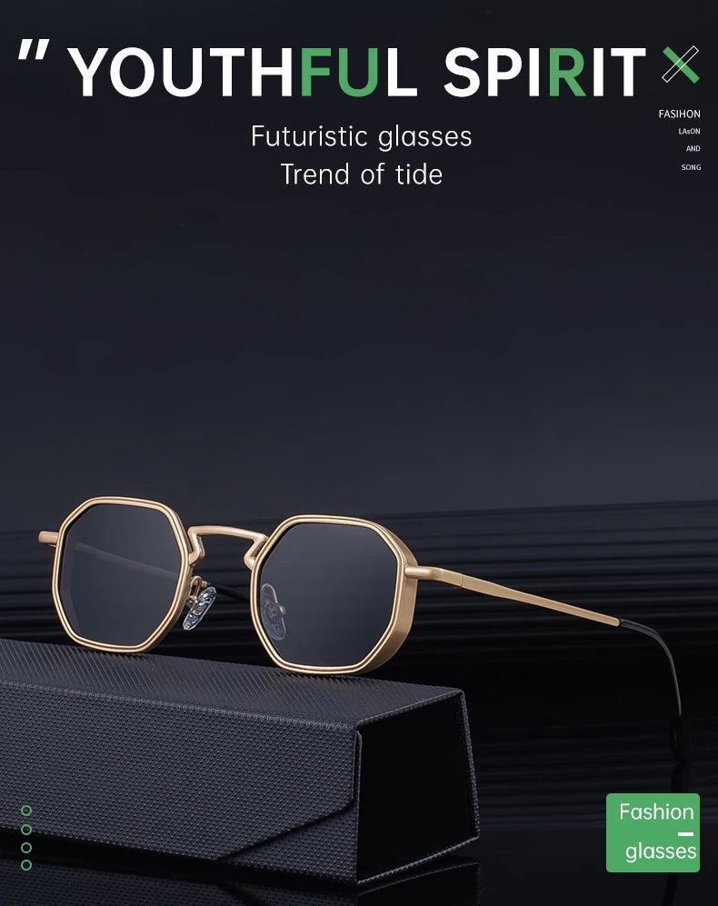 Small Frame Hexason Steampunk Sunglasses Men 2025 Luxury Brand Vintage Punk Eyewear Classic Polygon Metal Sun Glasses Male UV400