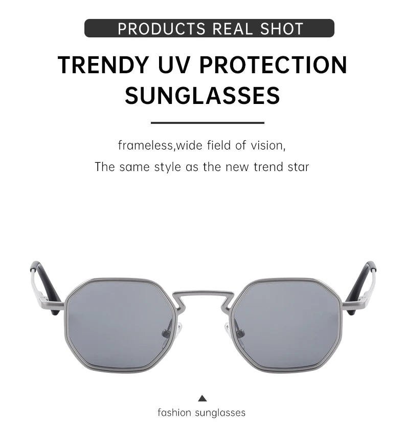 Small Frame Hexason Steampunk Sunglasses Men 2025 Luxury Brand Vintage Punk Eyewear Classic Polygon Metal Sun Glasses Male UV400