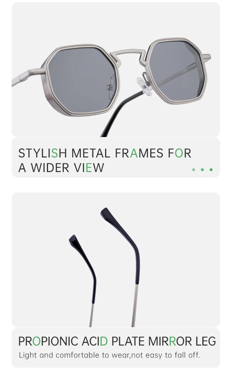 Small Frame Hexason Steampunk Sunglasses Men 2025 Luxury Brand Vintage Punk Eyewear Classic Polygon Metal Sun Glasses Male UV400